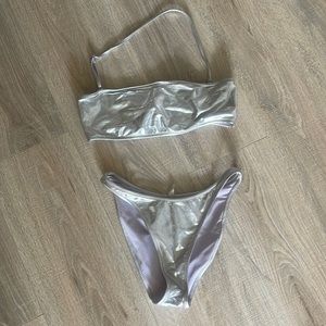 Skims silver metallic bikini set - SMALL bottoms and MEDIUM bandeau top